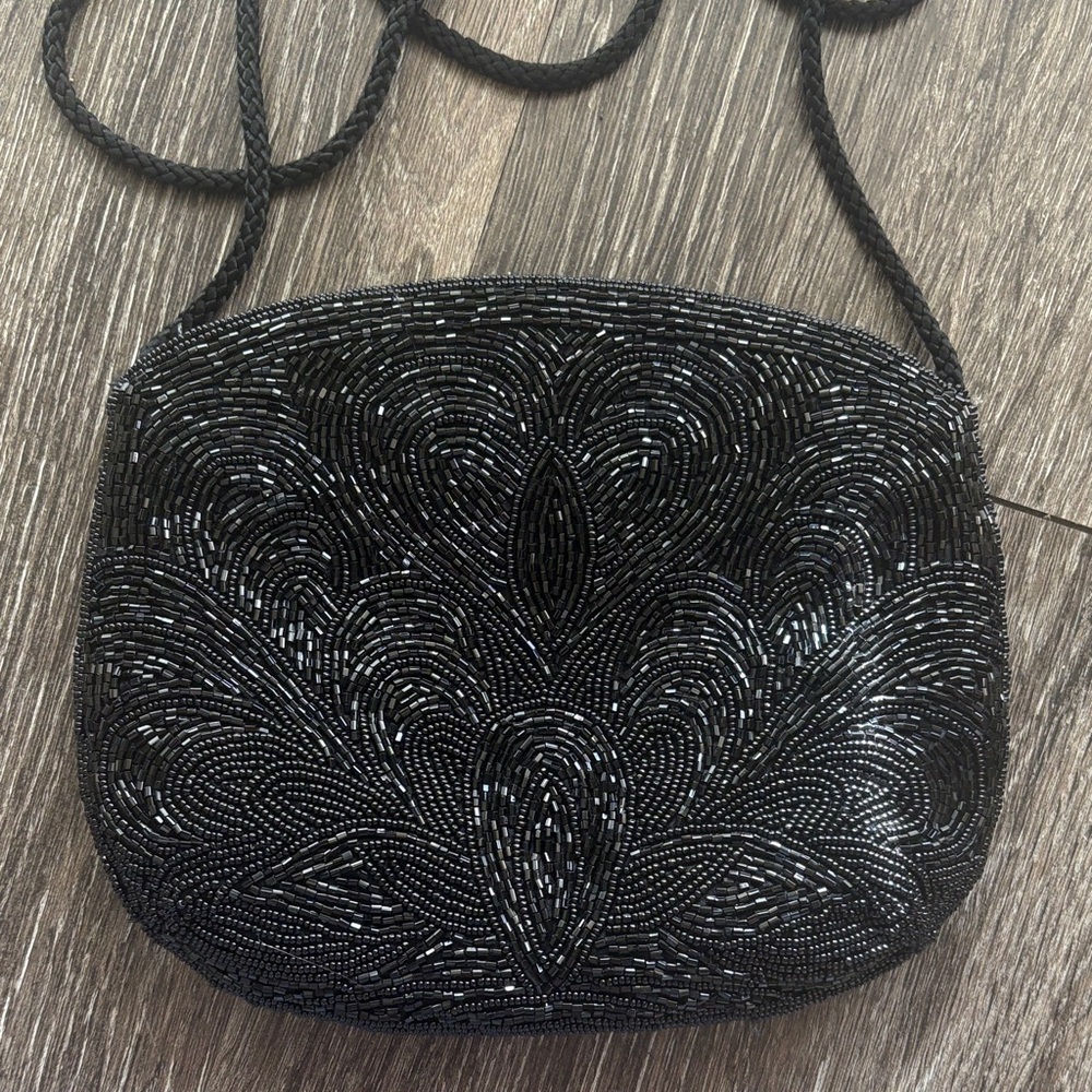 Vintage Black Beaded Evening Bag